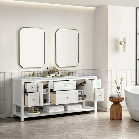 James Martin Vanities Breckenridge 72in Double Vanity, Bright White w/ 3 CM Arctic Fall Top 330-V72-BW-3AF